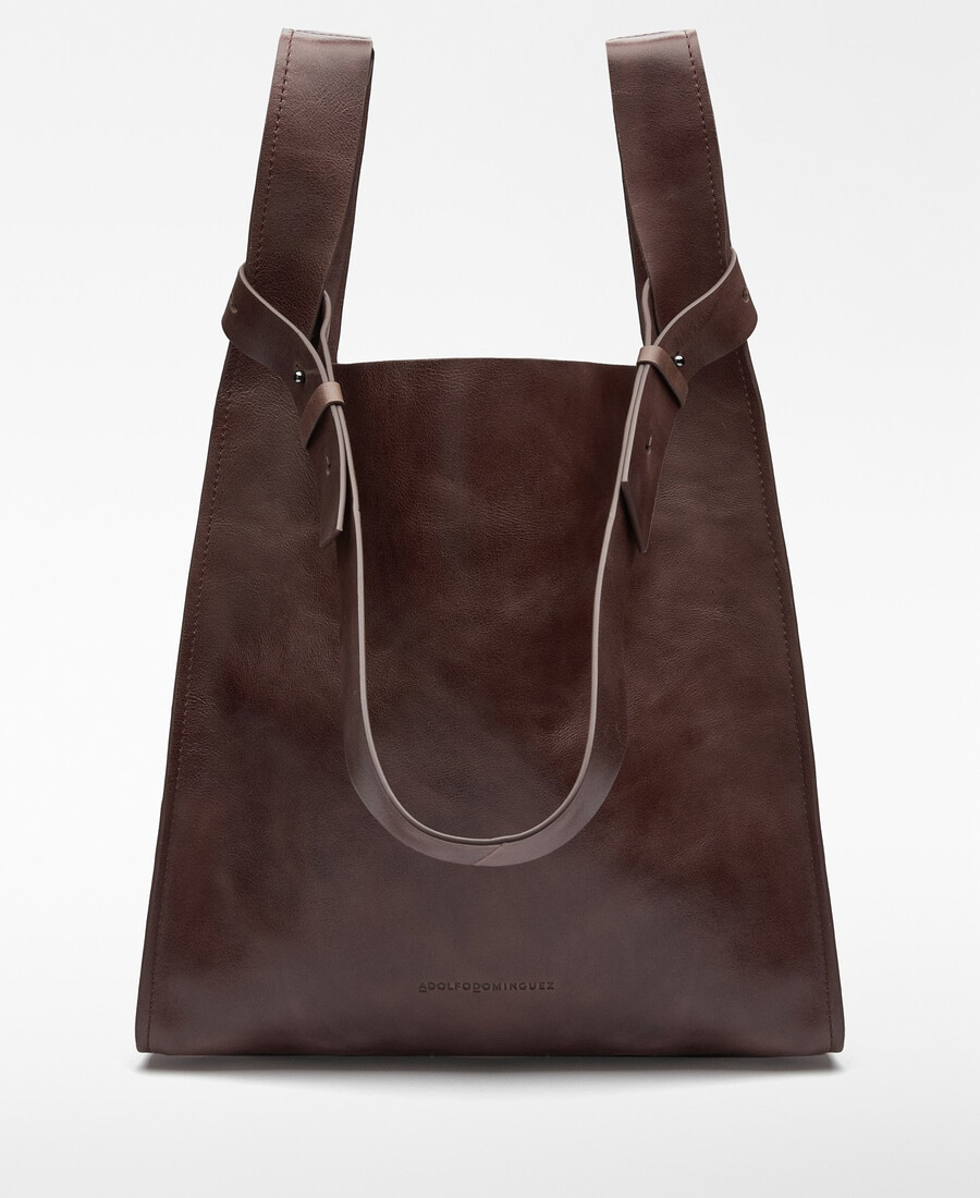 bolso shopper marrón de piel para hombre