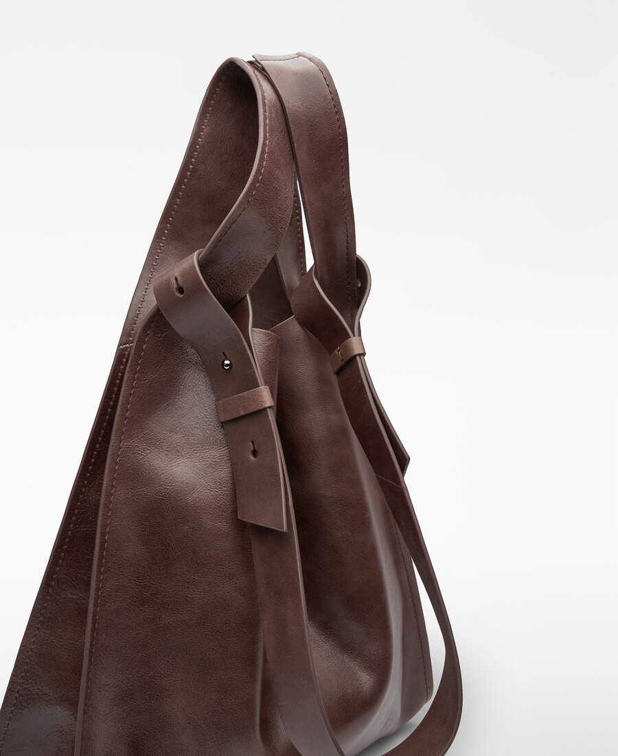 bolso shopper marrón de piel para hombre