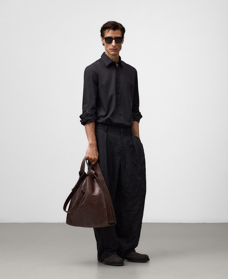 bolso shopper marrón de piel para hombre