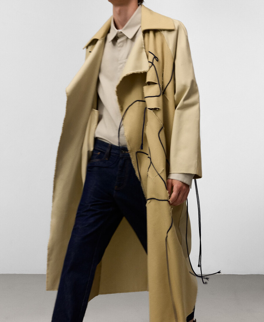 gabardina de tejido mixto con cordón para hombre
