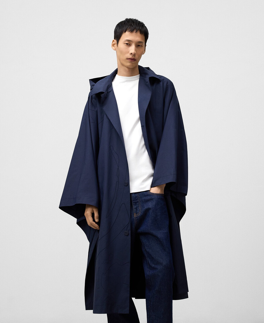 capa bordada oversize con capucha para hombre