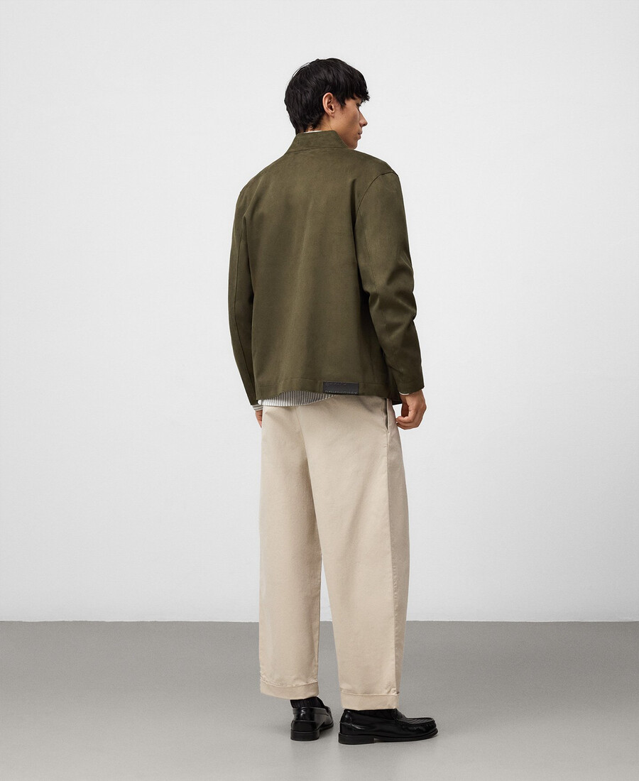 chaqueta de ante sintético con cuello mao para hombre