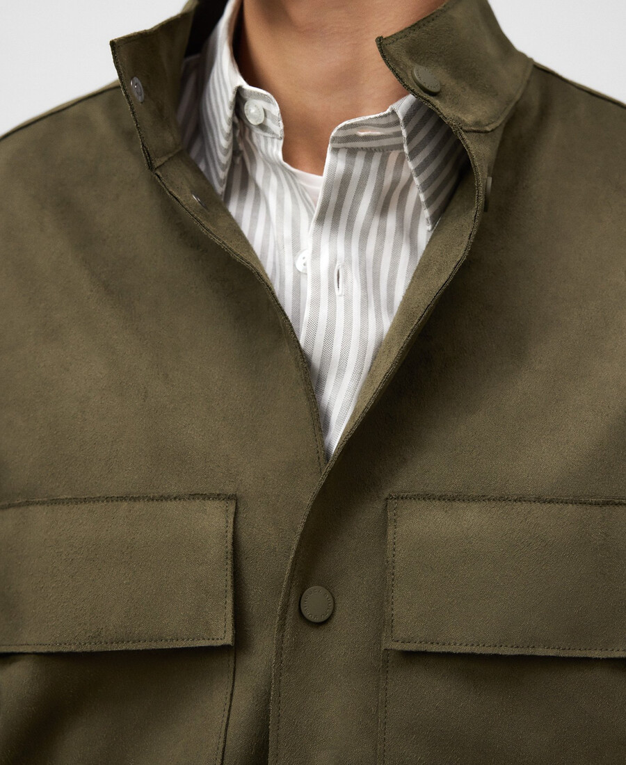 chaqueta de ante sintético con cuello mao para hombre