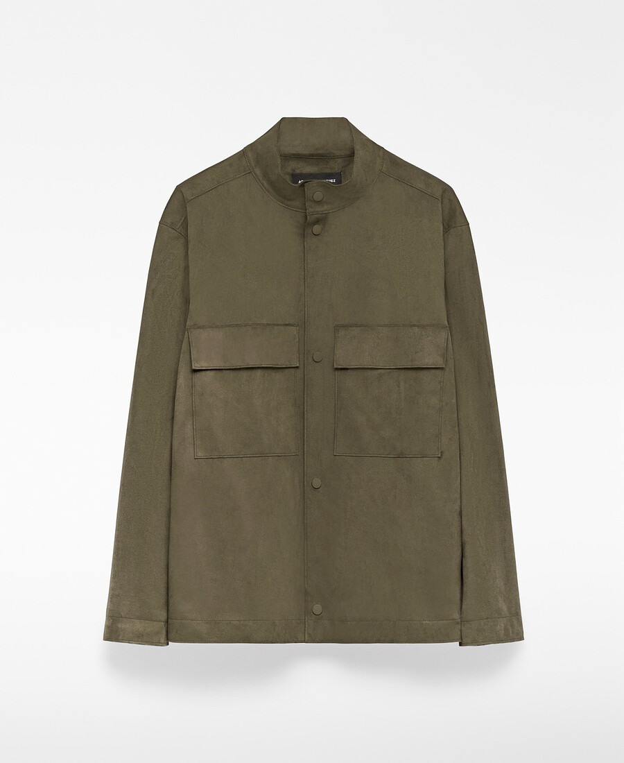 chaqueta de ante sintético con cuello mao para hombre