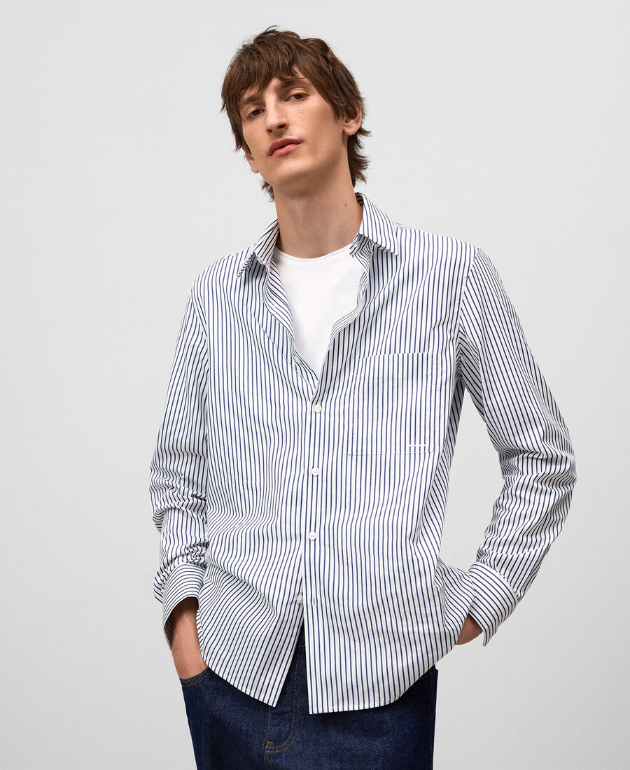 camisa de rayas regular fit con bolsillo para hombre
