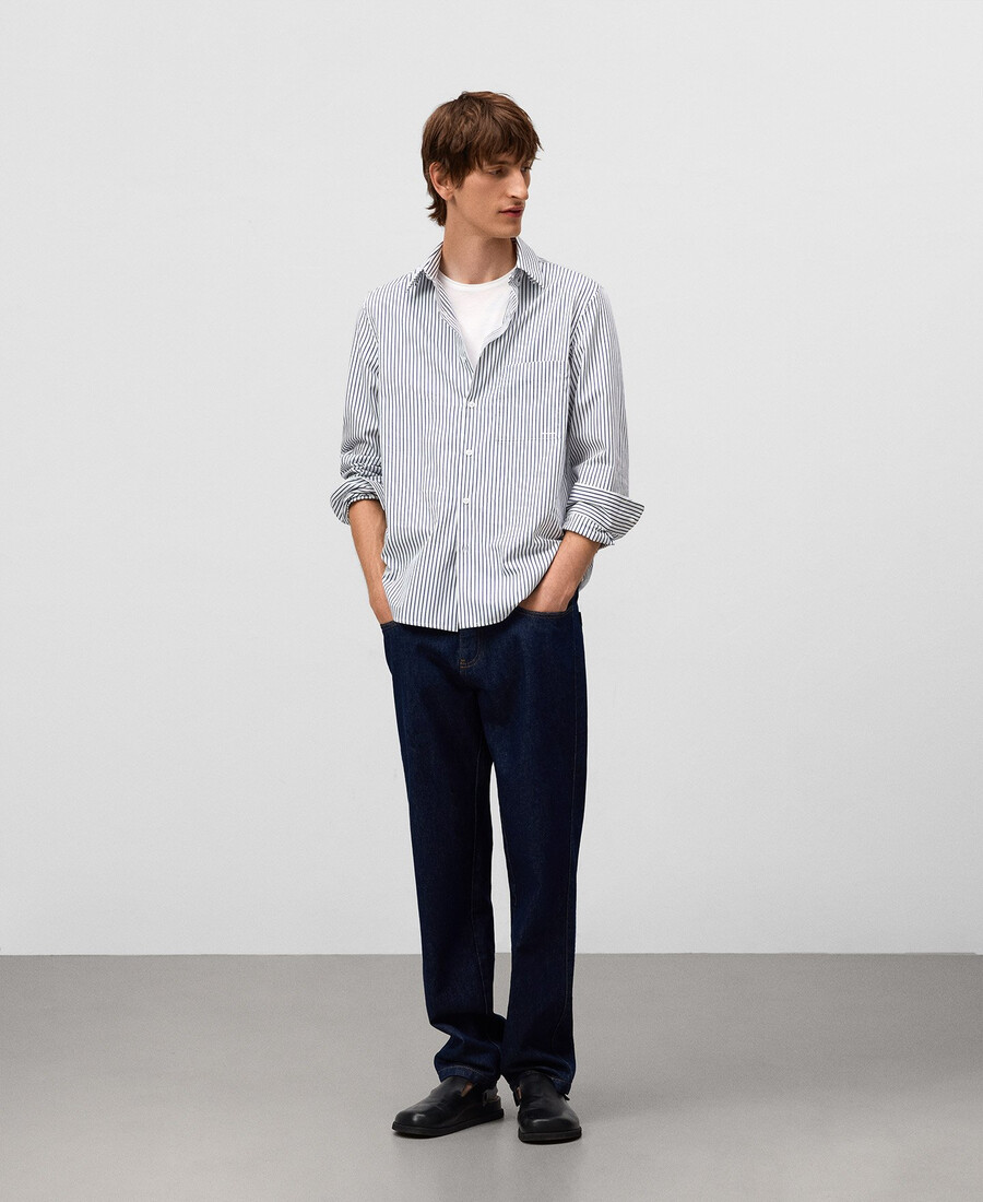 camisa de rayas regular fit con bolsillo para hombre