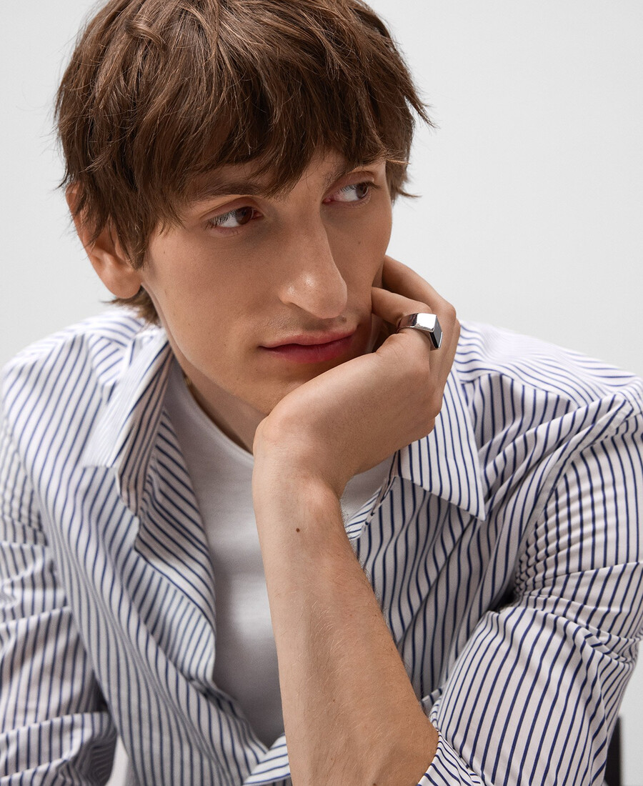 camisa de rayas regular fit con bolsillo para hombre