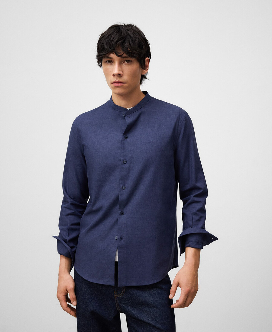 camisa de cuello mandarín de corte regular para hombre
