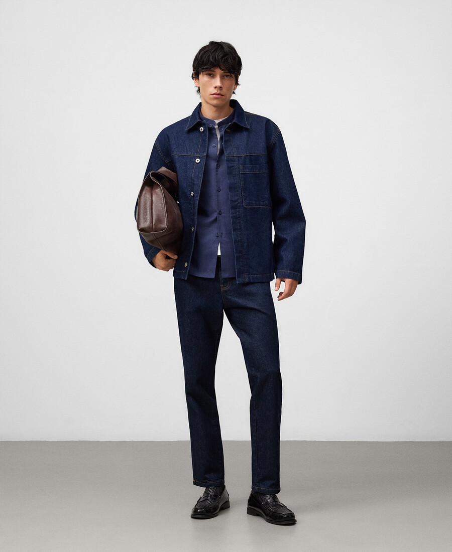 camisa de cuello mandarín de corte regular para hombre