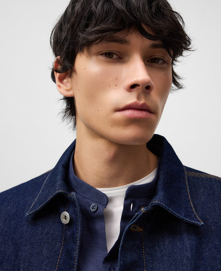 camisa de cuello mandarín de corte regular para hombre