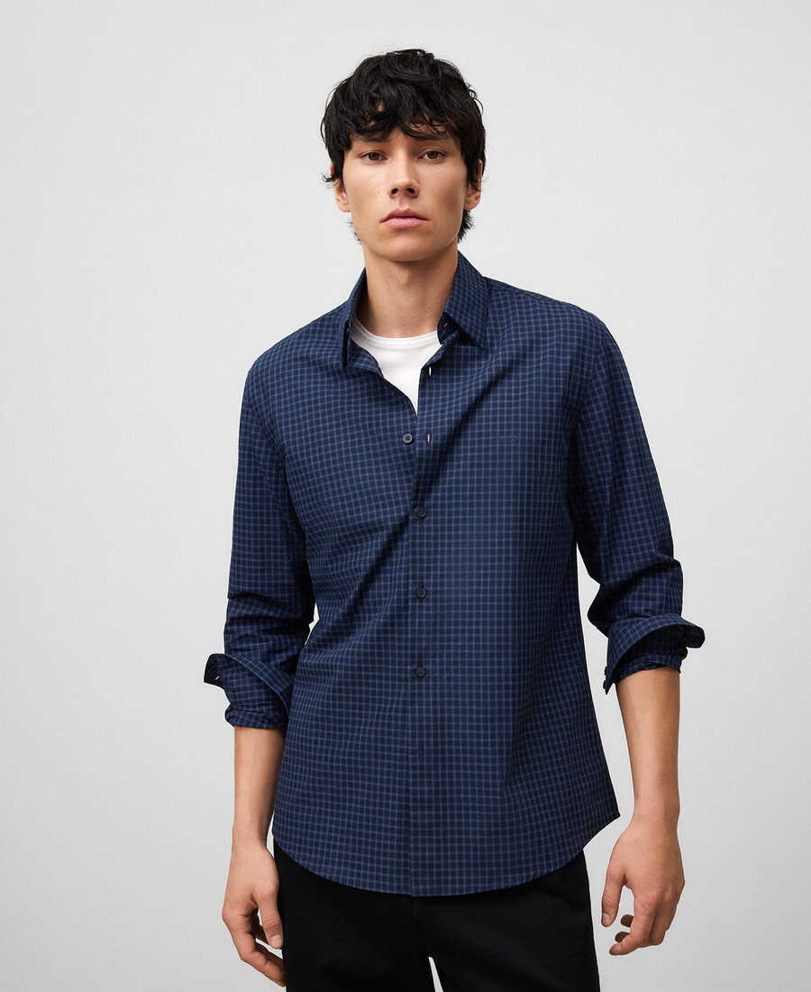 camisa de cuadros azules de corte regular para hombre