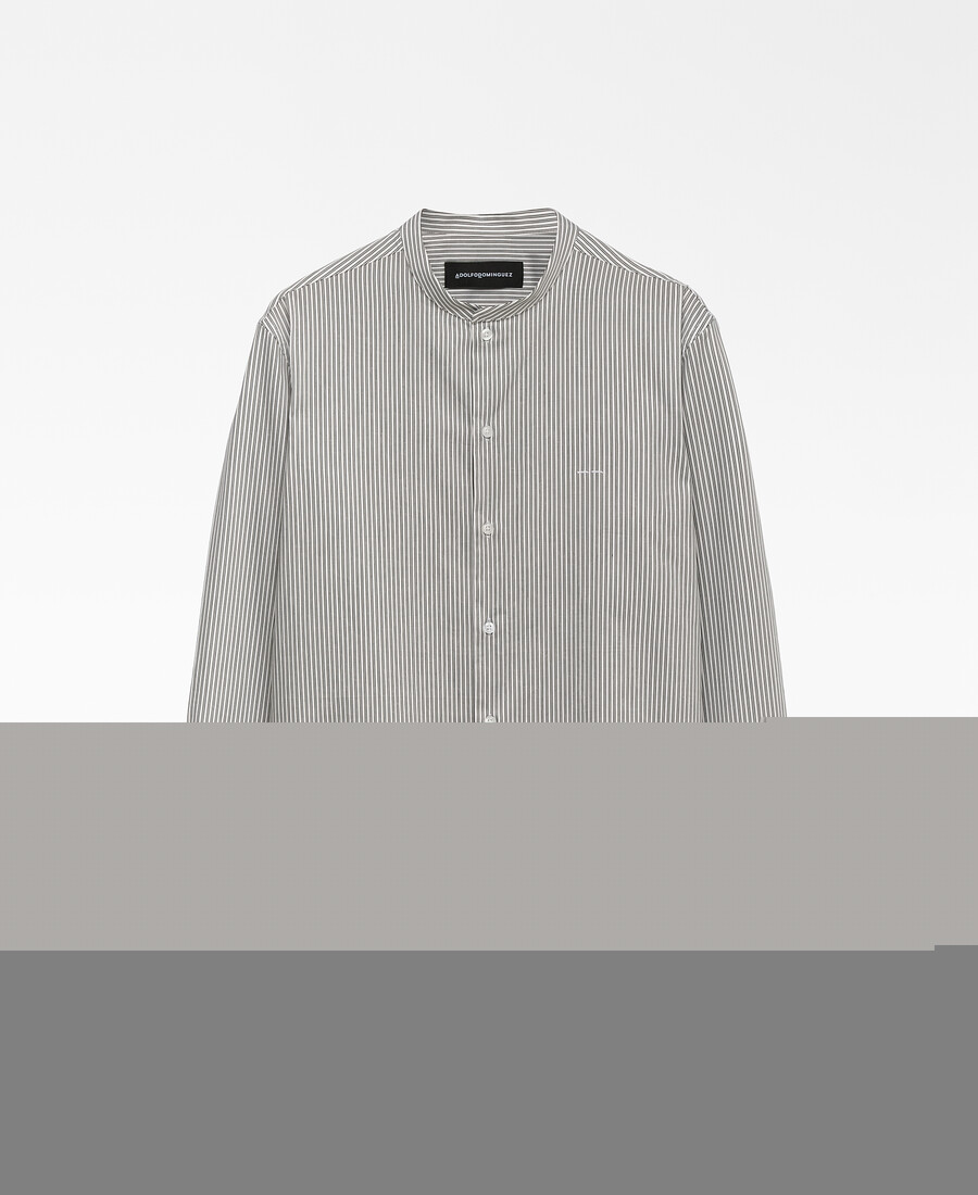 camisa de rayas verdes con cuello mandarín para hombre