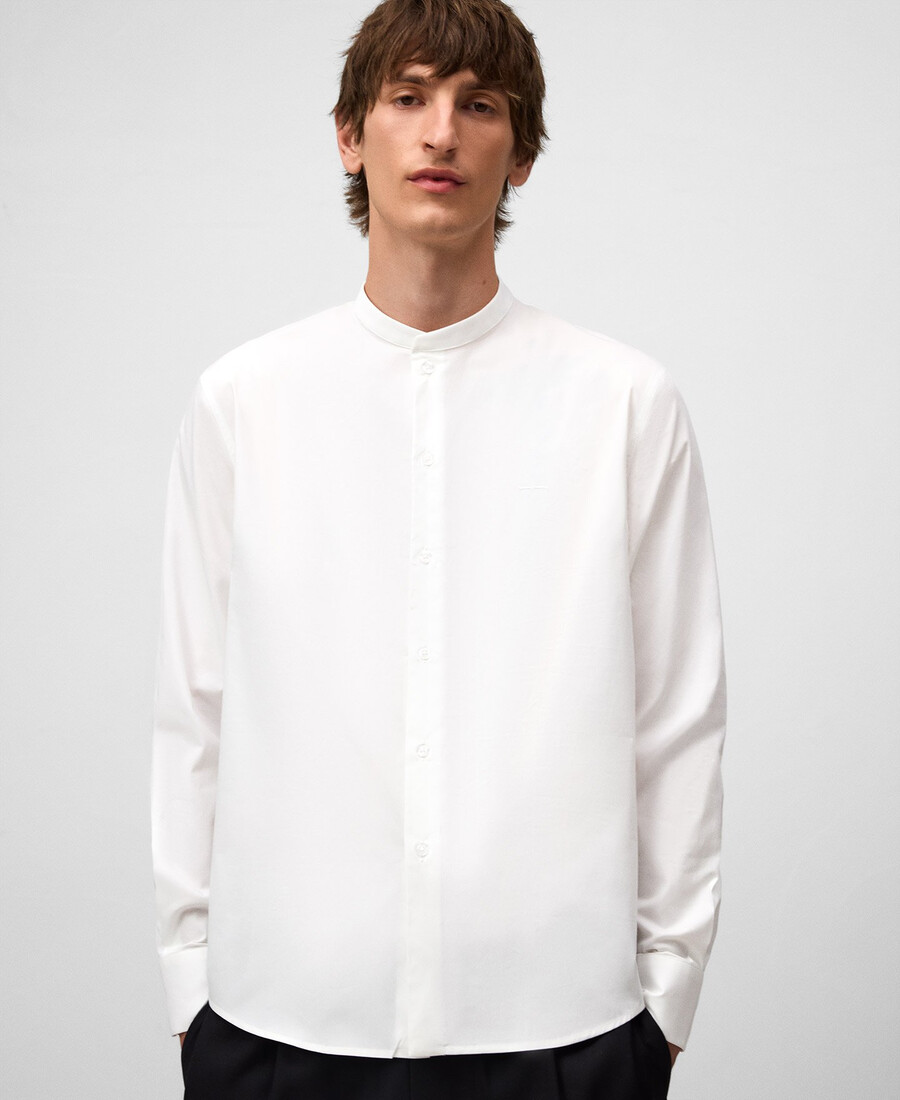 camisa de cuello mandarín de corte regular para hombre