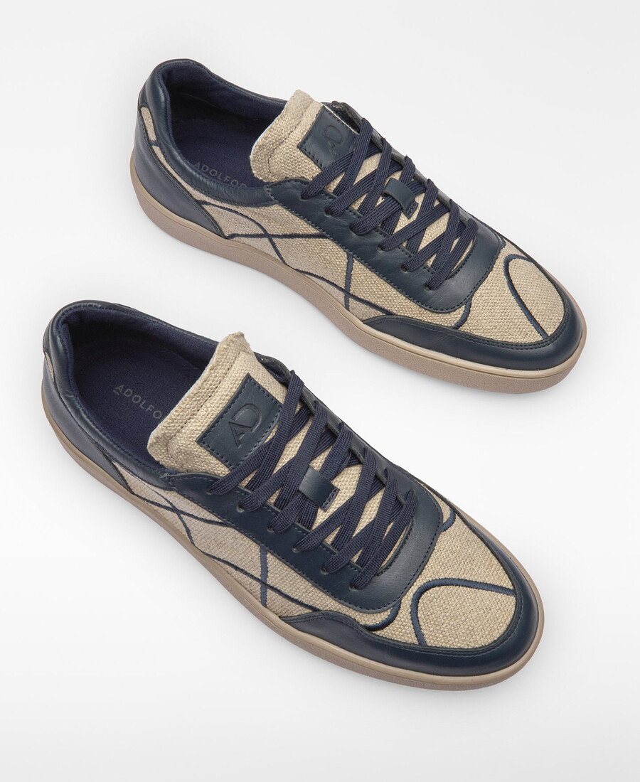 zapatilla de lona y piel cosida para hombre
