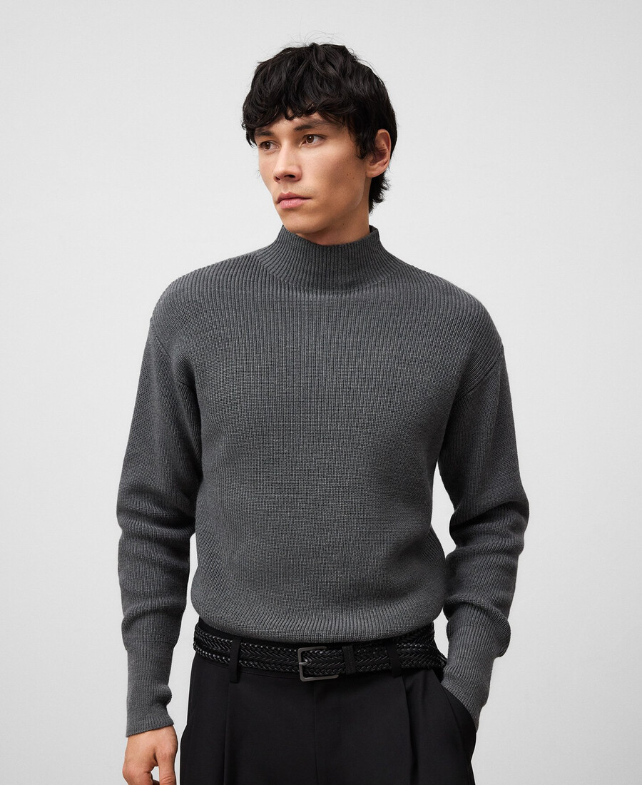 suéter de punto con cuello perkins para hombre