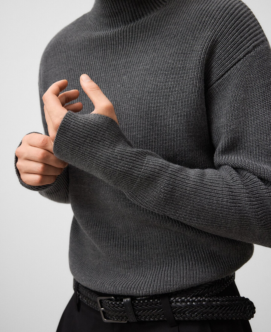suéter de punto con cuello perkins para hombre