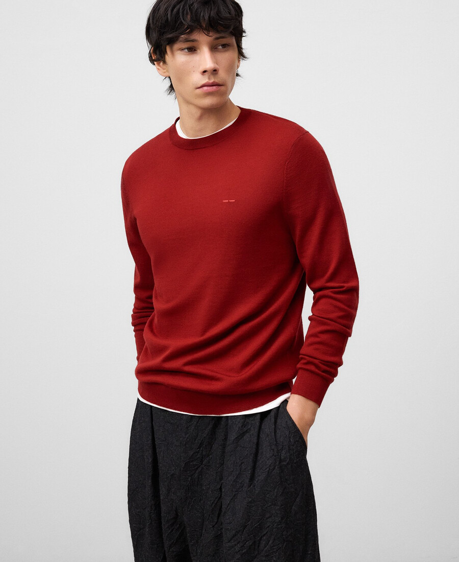 suéter de cuello redondo de lana merino para hombre