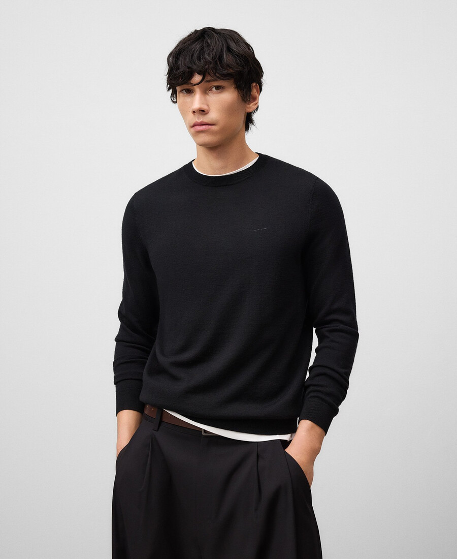 suéter de cuello redondo de lana merino para hombre