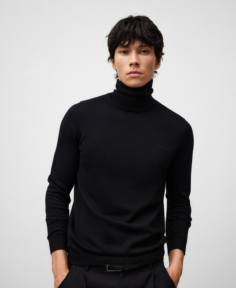 suéter de cuello alto de lana merino para hombre