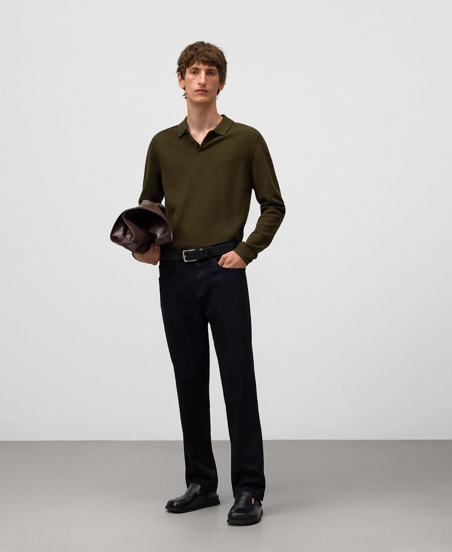 polo de manga larga de punto estructurado para hombre