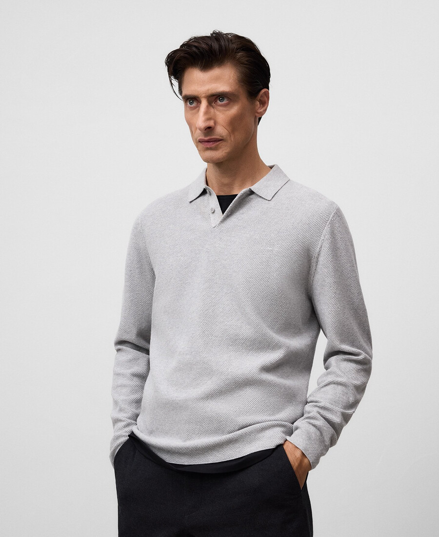 polo de manga larga de punto estructurado para hombre