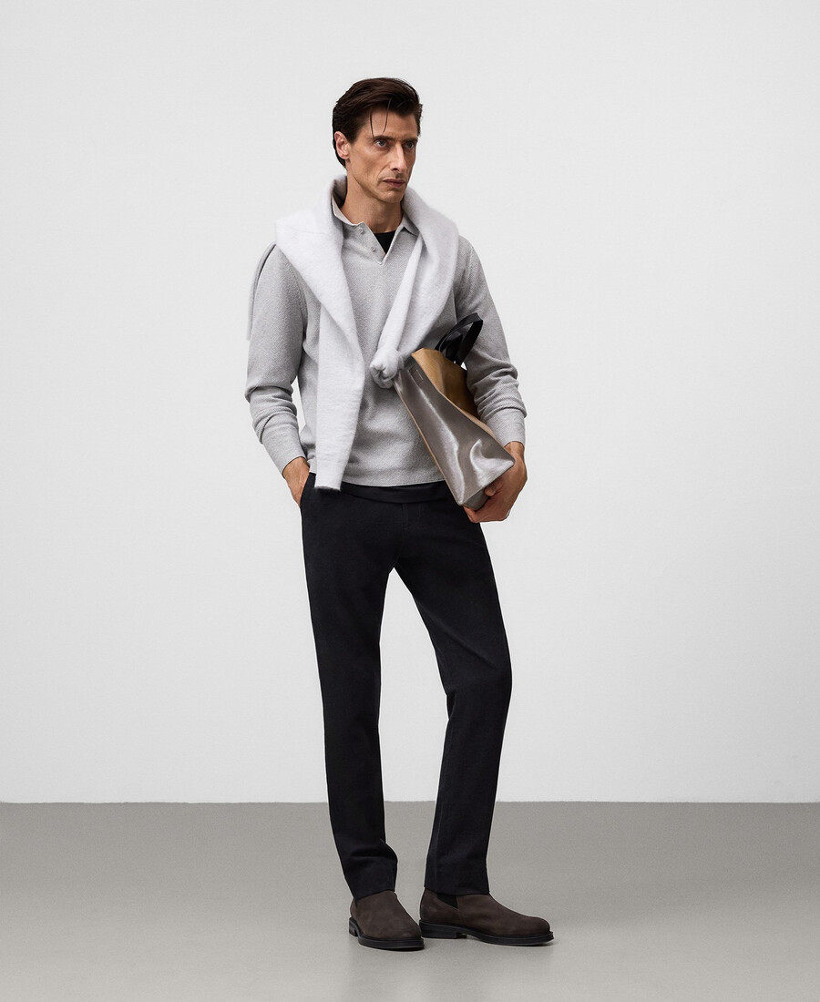 polo de manga larga de punto estructurado para hombre