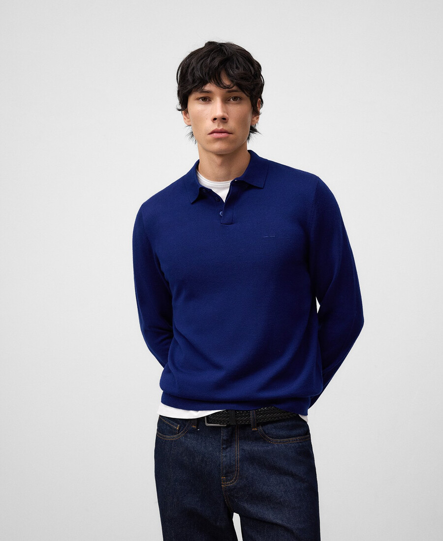 polo de manga larga de lana merino para hombre