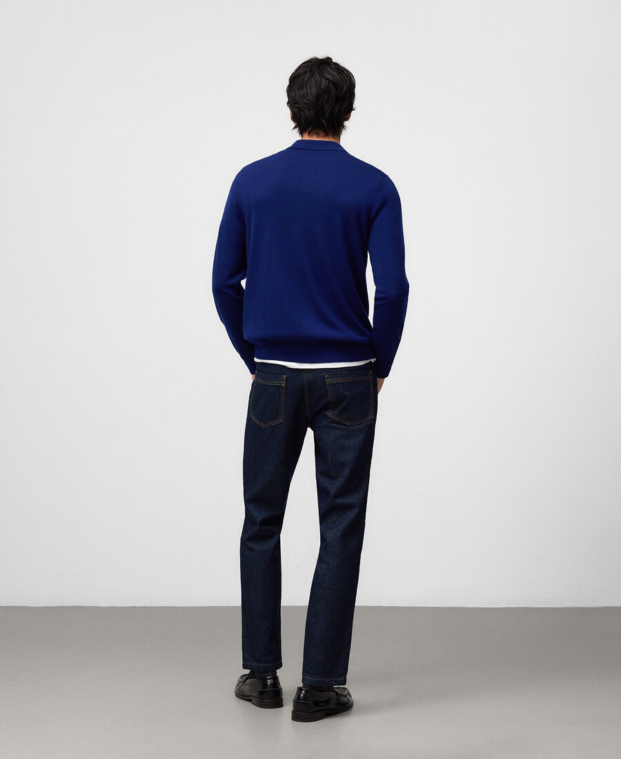 polo de manga larga de lana merino para hombre