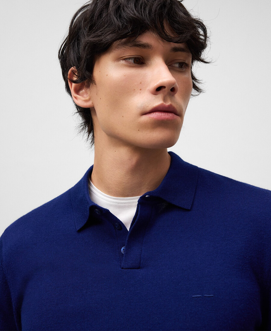 polo de manga larga de lana merino para hombre