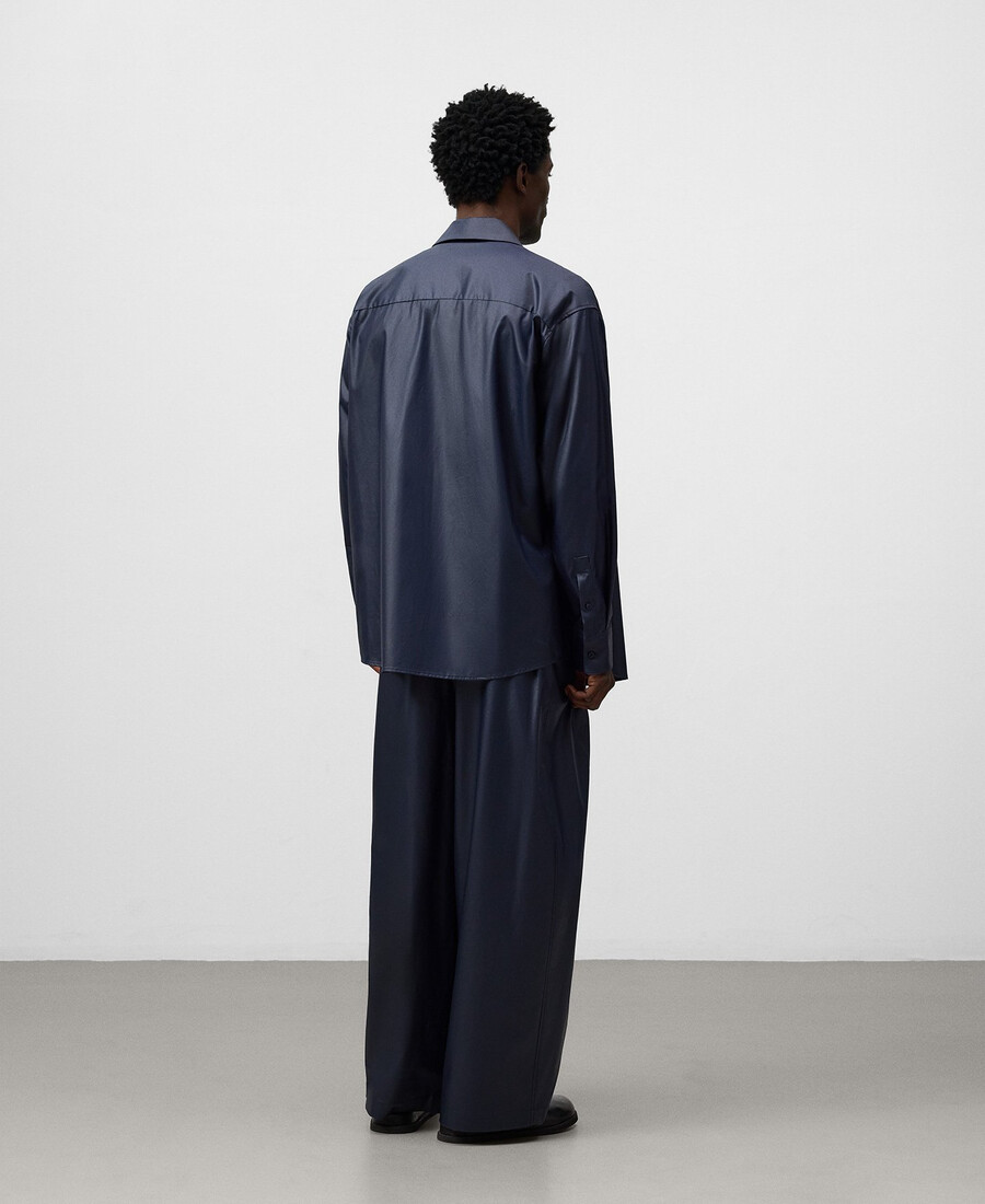 pantalón azul marino de corte barril para hombre