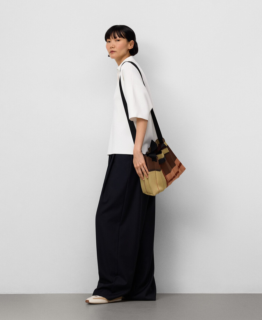 bolso shopper plisado de punto estampado para mujer