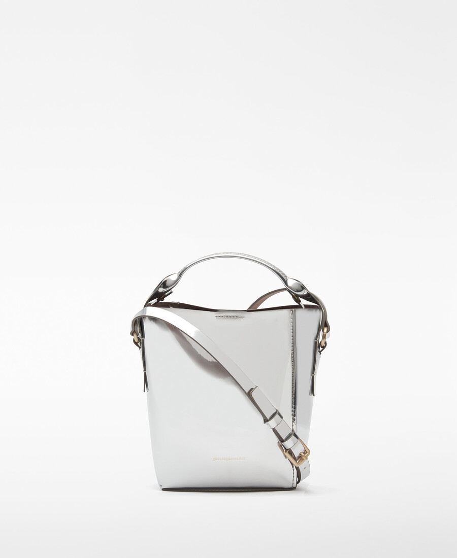 bolso cubo para mujer con acabado metalizado mica