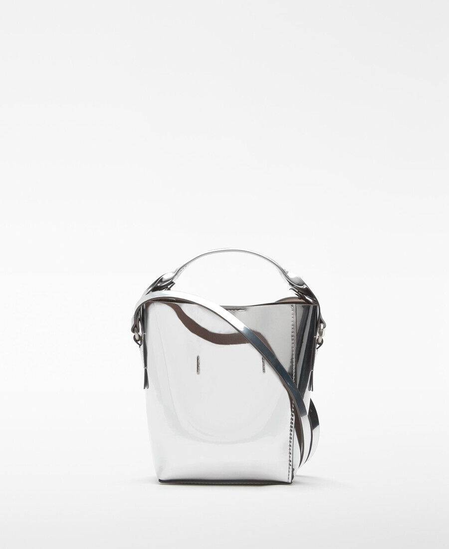 bolso cubo para mujer con acabado metalizado mica
