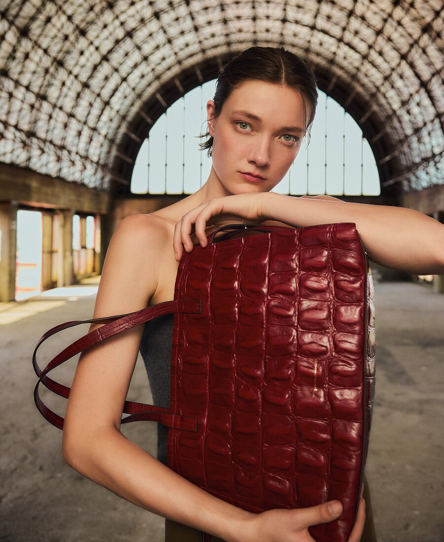 bolso de ciudad mica con relieve de cocodrilo para mujer