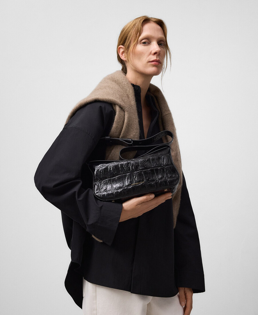 bolso de hombro mica con efecto cocodrilo para mujer