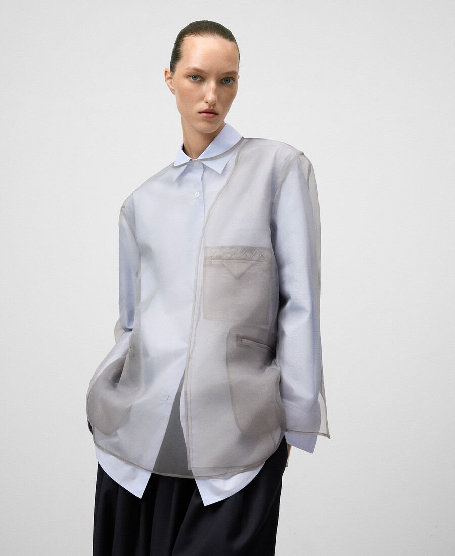 top transparente con detalles de blazer para mujer