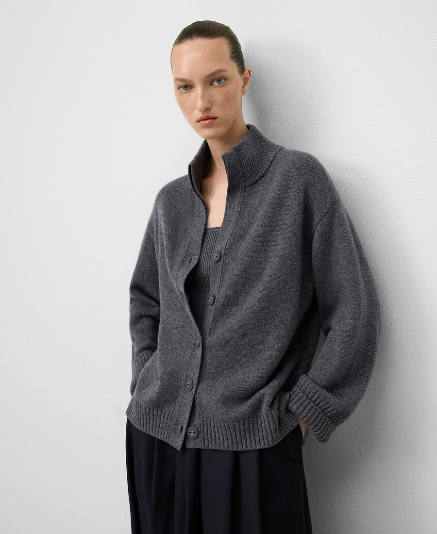 cárdigan de cuello alto de lana merino para mujer