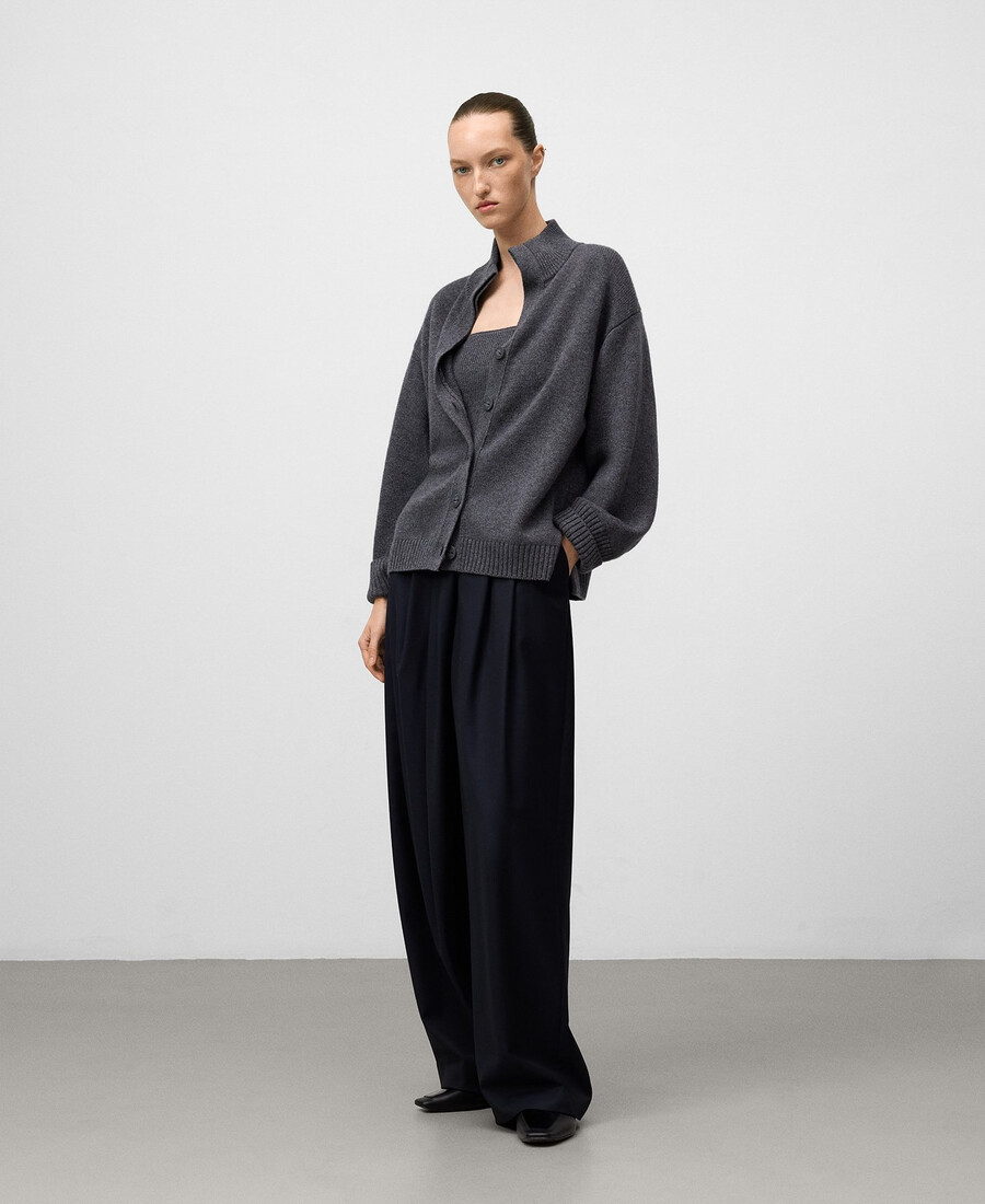 cárdigan de cuello alto de lana merino para mujer