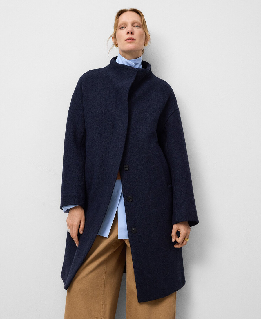 abrigo largo de cuello alto para mujer
