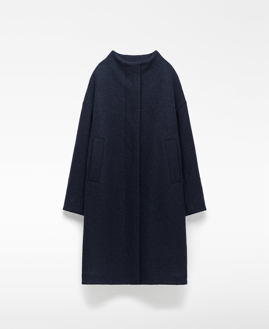 abrigo largo de cuello alto para mujer