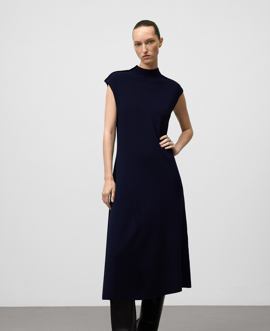 vestido de punto con cuello perkins para mujer