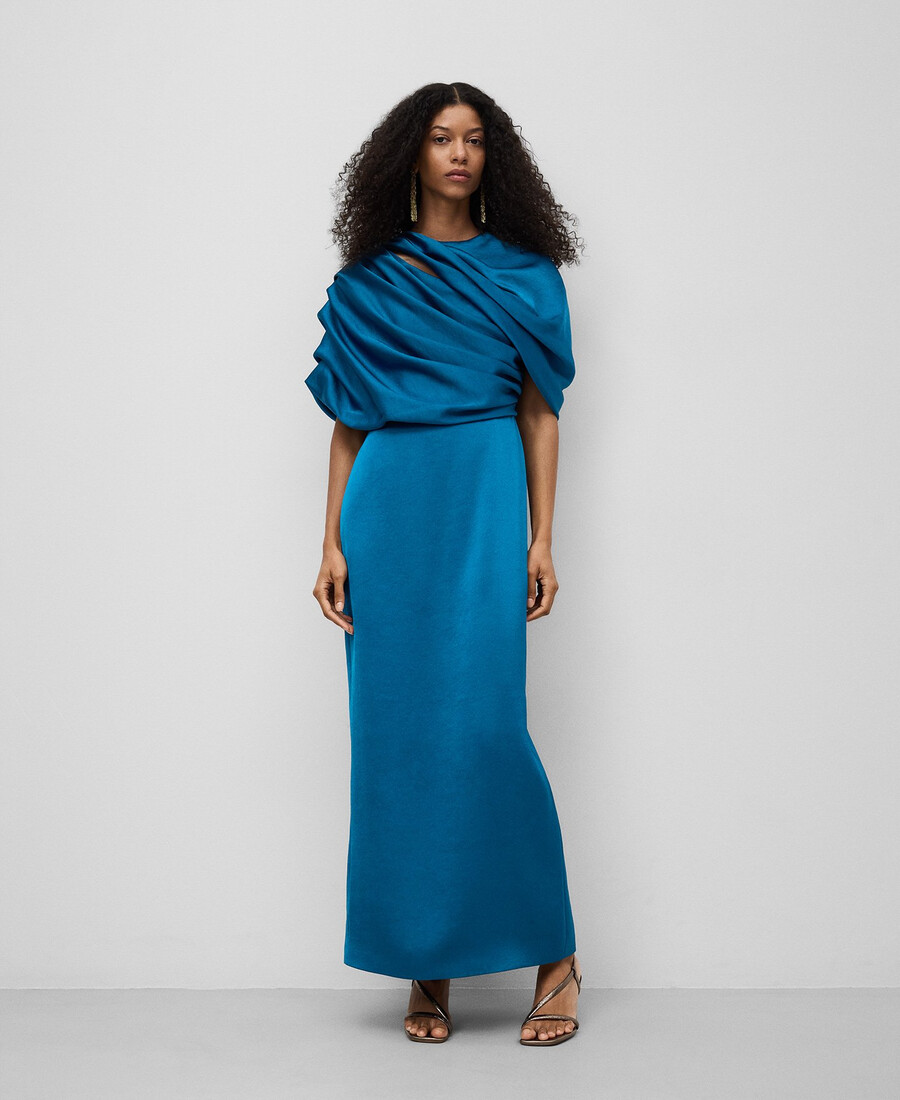 vestido largo drapeado mujer