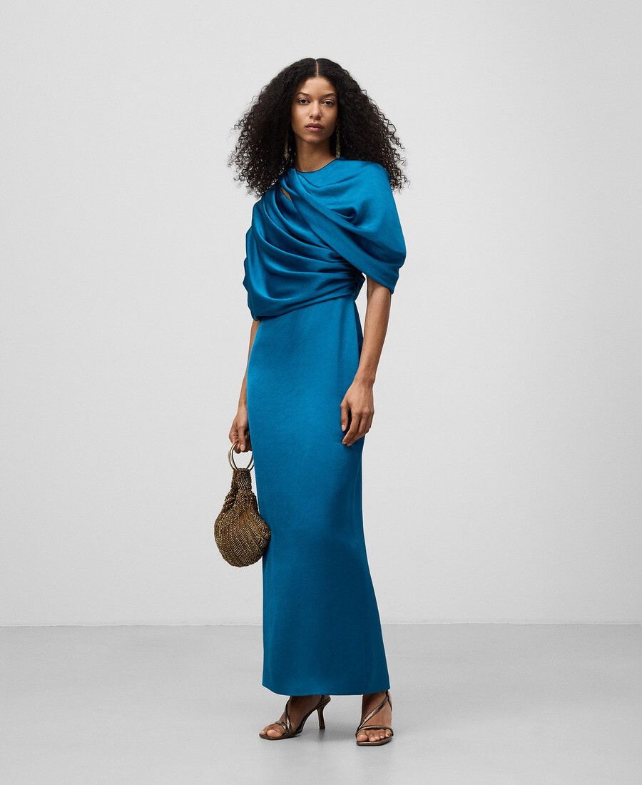 vestido largo drapeado mujer