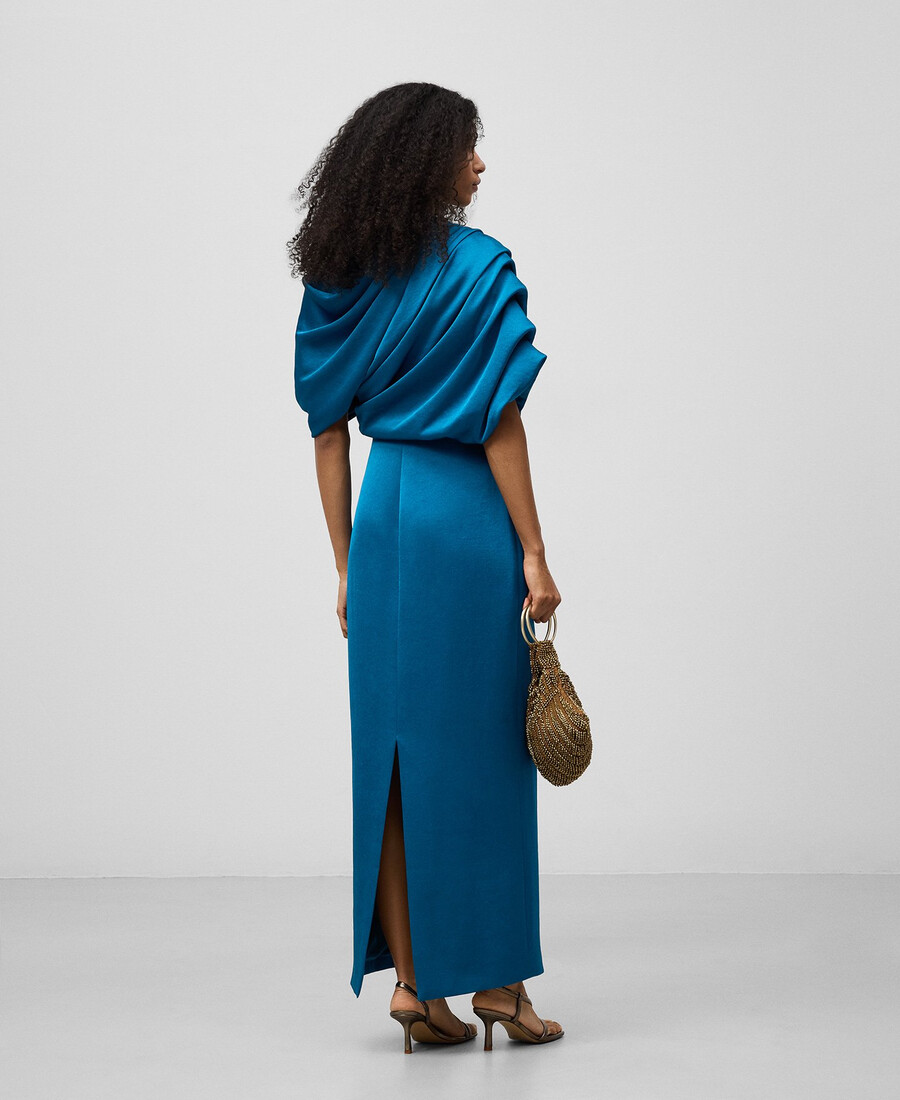vestido largo drapeado mujer