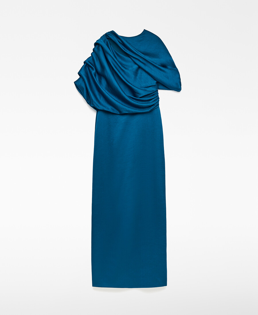 vestido largo drapeado mujer