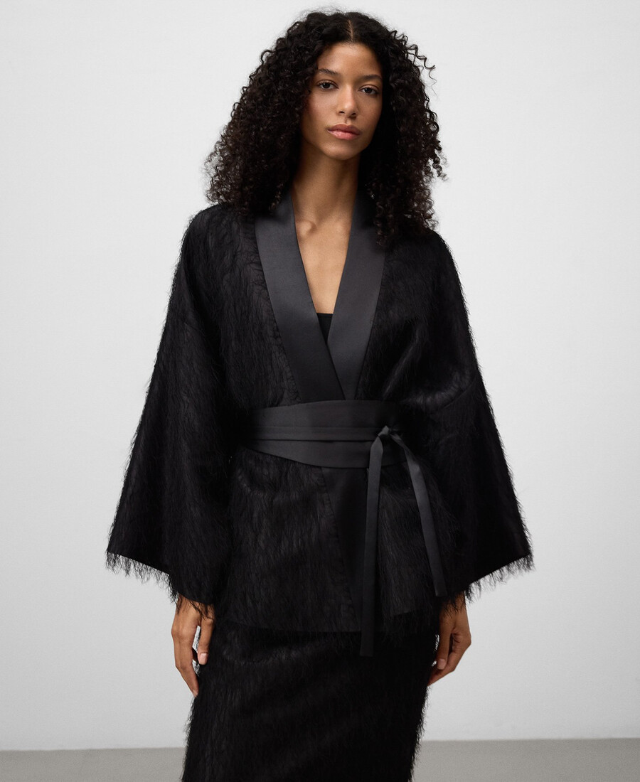 chaqueta kimono con flecos para mujer