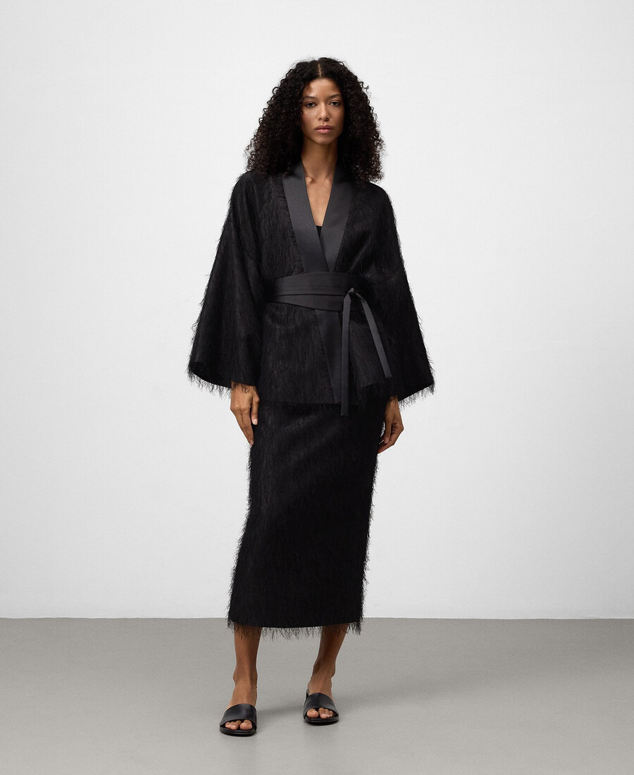 chaqueta kimono con flecos para mujer