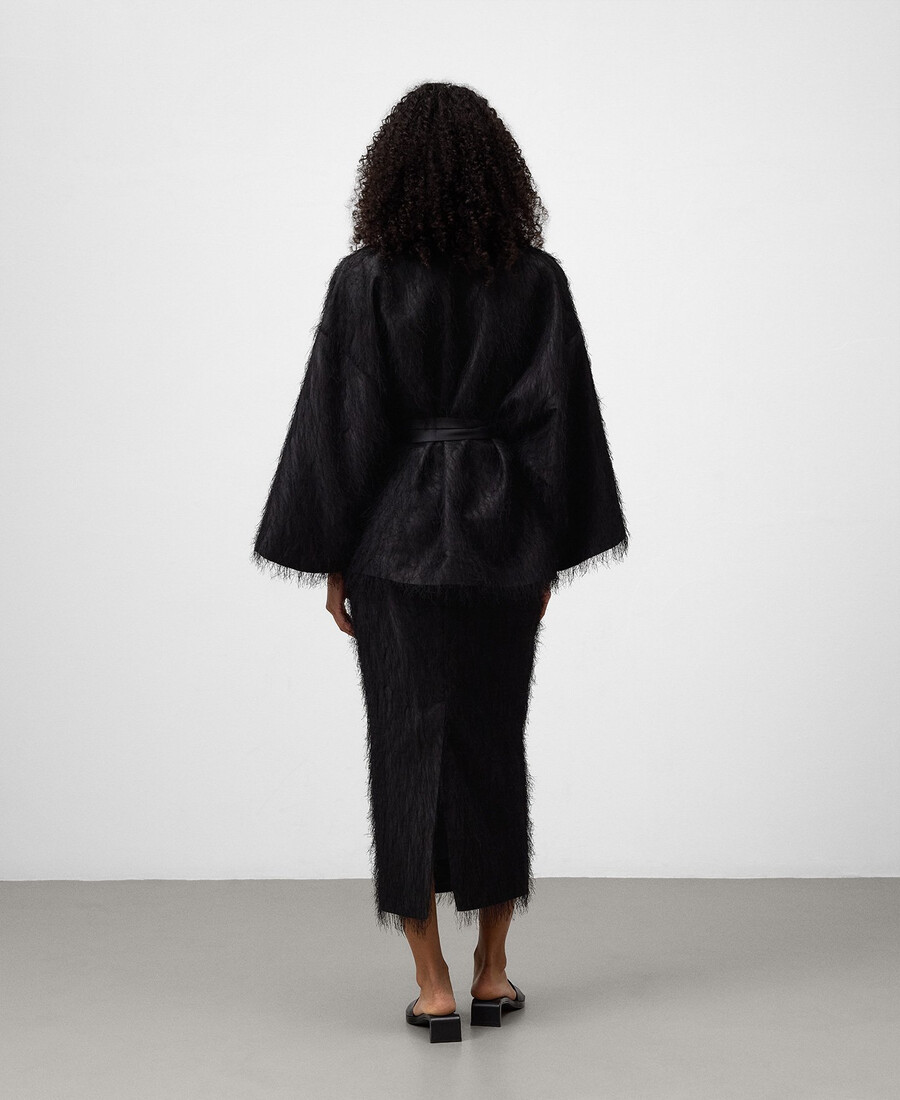 chaqueta kimono con flecos para mujer