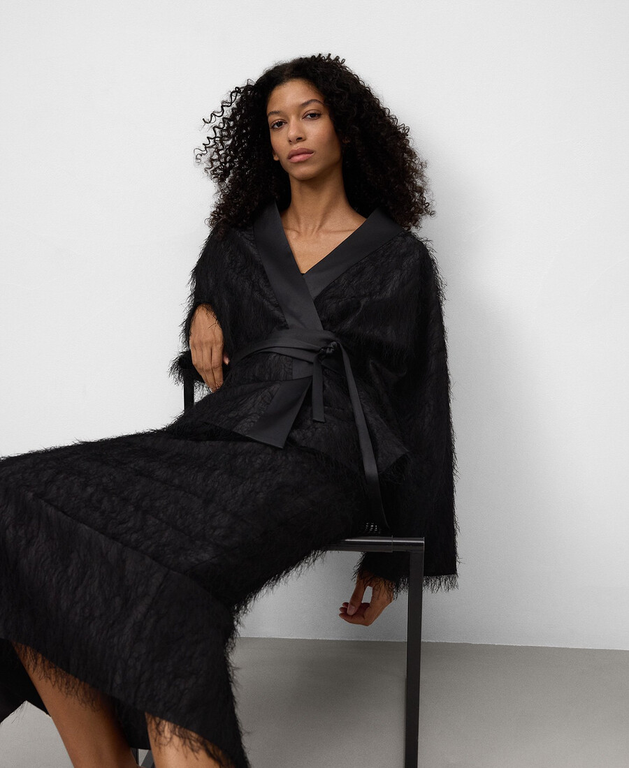 chaqueta kimono con flecos para mujer
