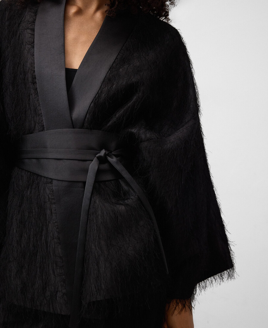 chaqueta kimono con flecos para mujer